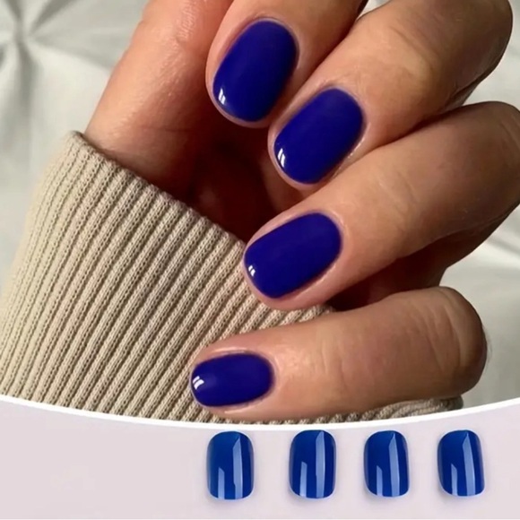 24pcs Glossy Short Square Klein Blue Press On Nails Solid - Picture 2 of 5